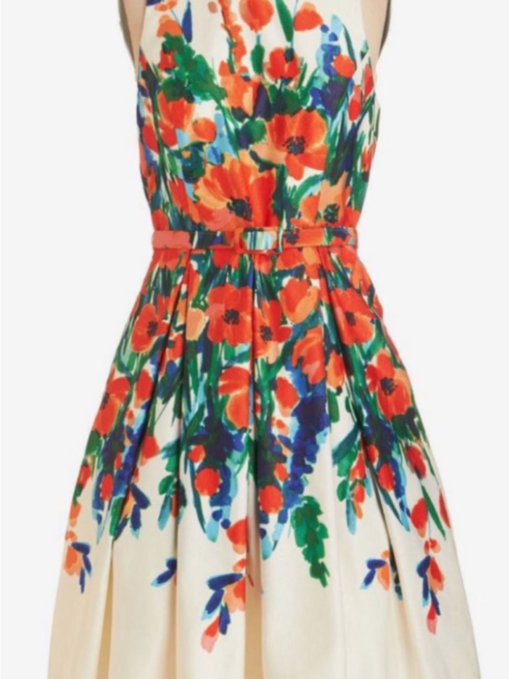 Elliza J party dress Floral Fit-and-Flare Midi Dress in Bright Orange and Green